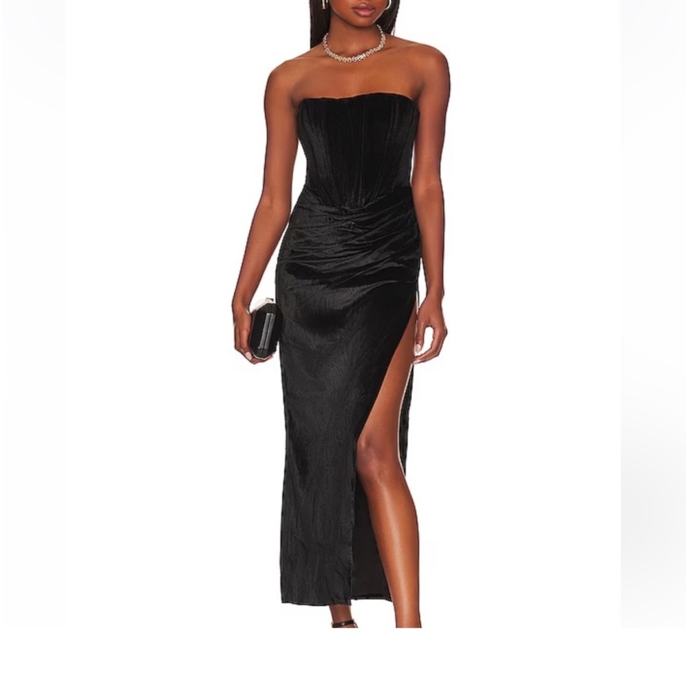 Bardot Everlasting Strapless Velour Cocktail Midi Dress - Black - Size 2 - NWT